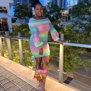 Multicolor Knit Off-Shoulder Dress